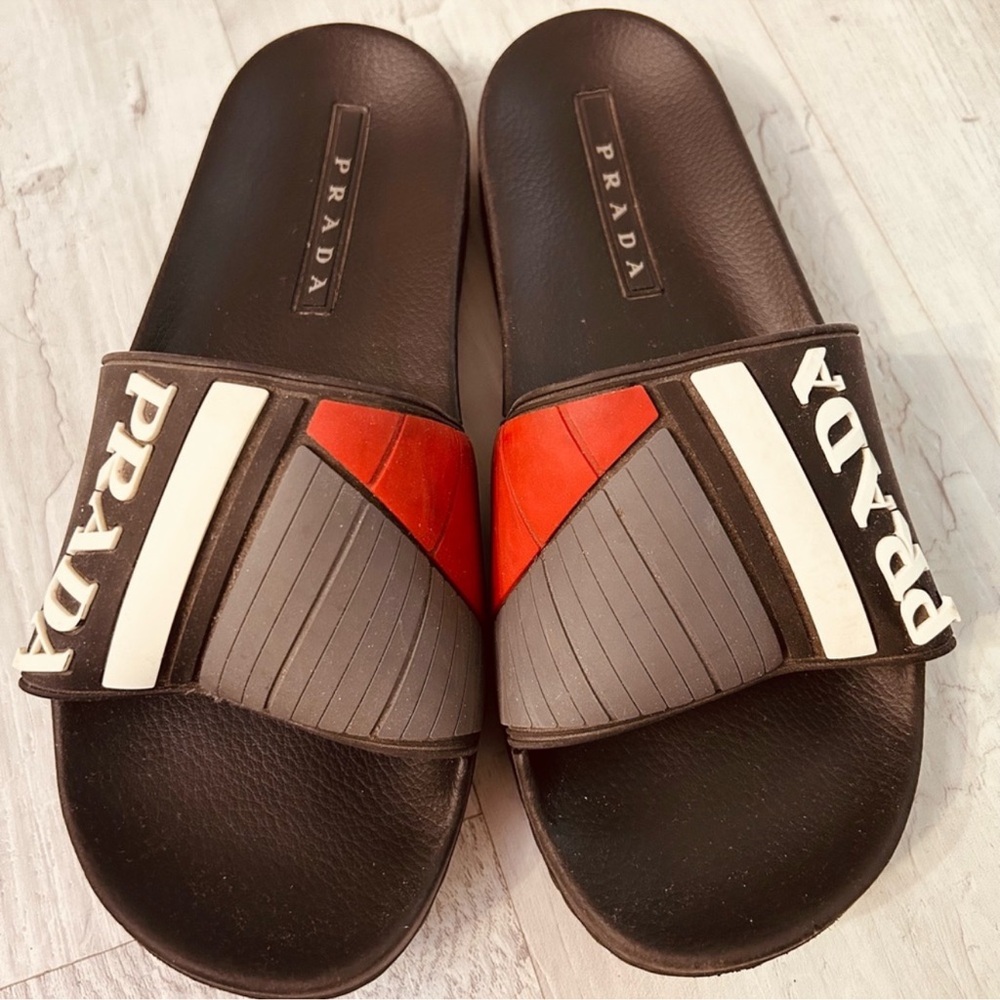 Prada AUTHENTIC Black and Red Slide Sandals